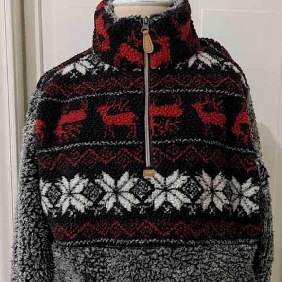 Simply Southern Womens 1/2 Zip Sherpa Fleece Jacket S Black Red Pullover Sweater - Picture 4 of 5